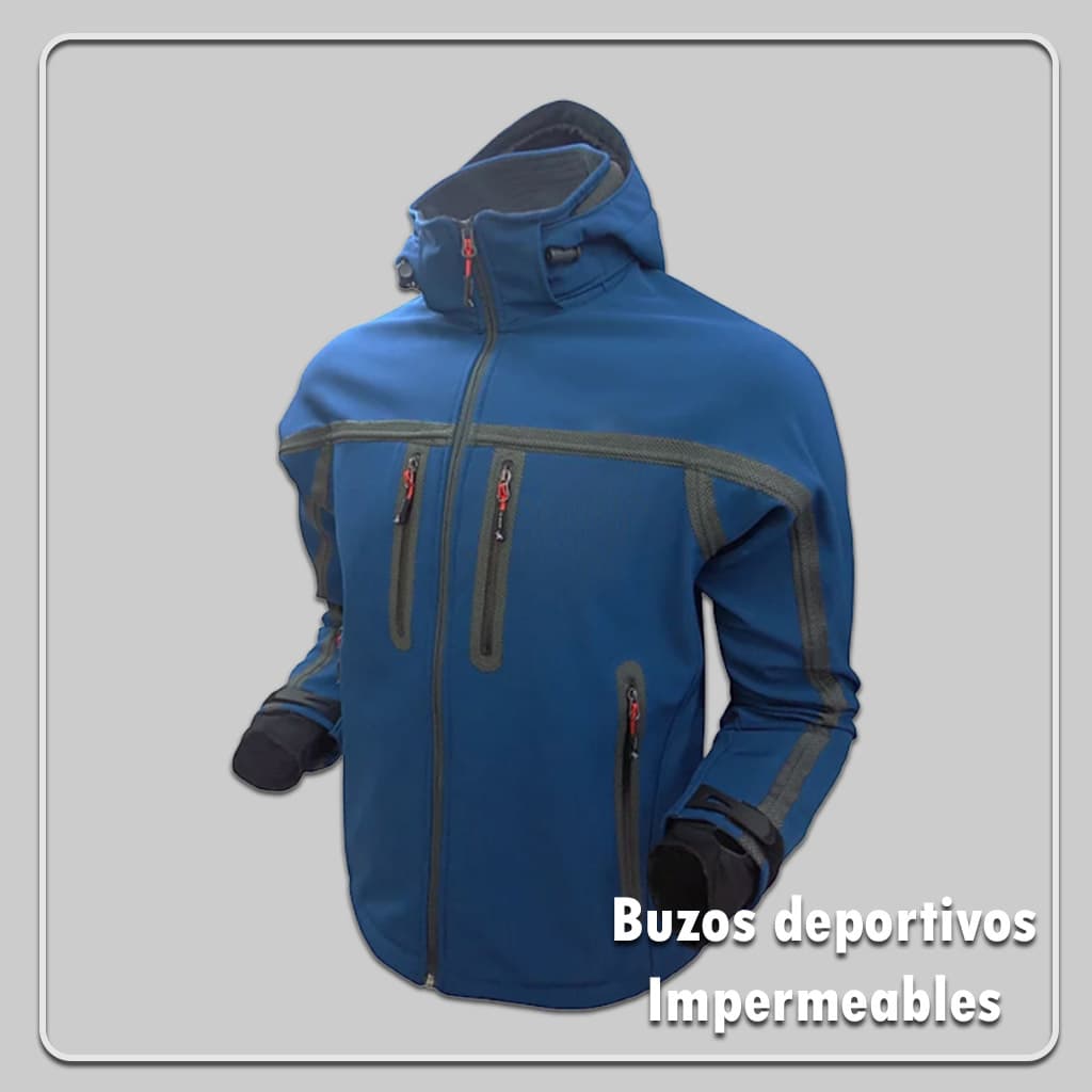 buzos deportivos impermeables winstopper azul y gris